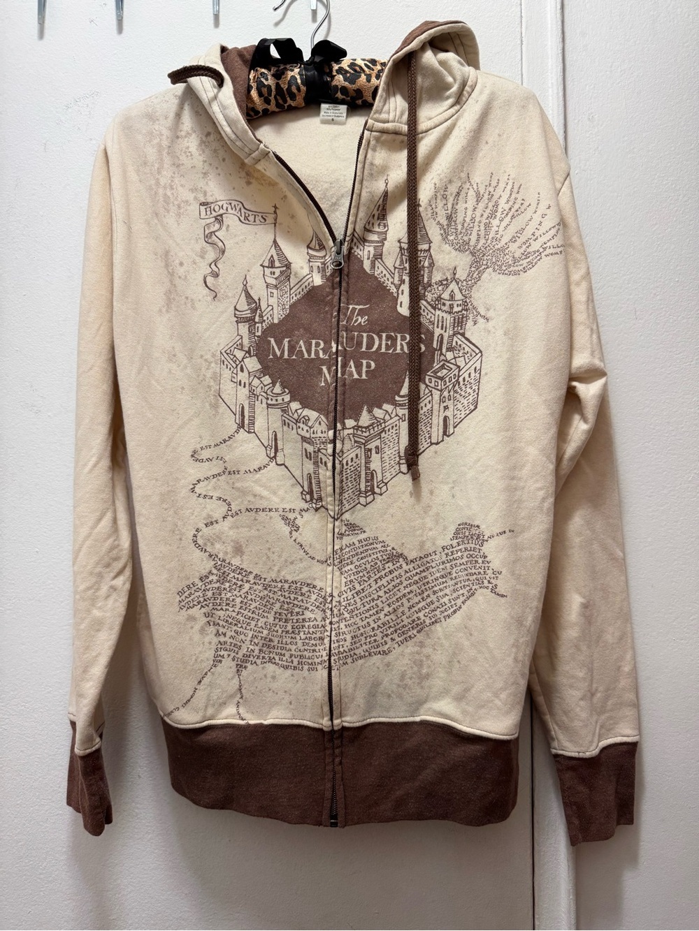Harry Potter The Marauder Map Zip Hoodie - Cream/Brown Men's Sweater Small